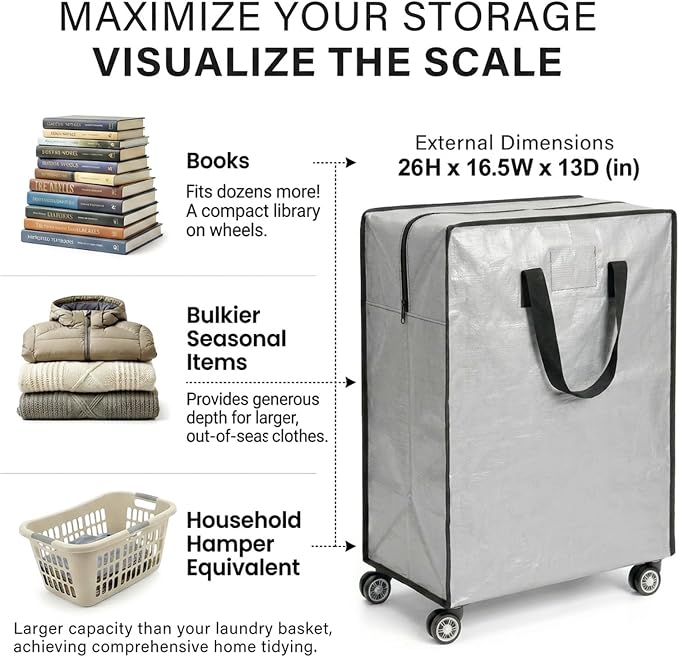 Oversized Wheeled Moving Bags, Heavy-Duty Zippered Tote - Image 2