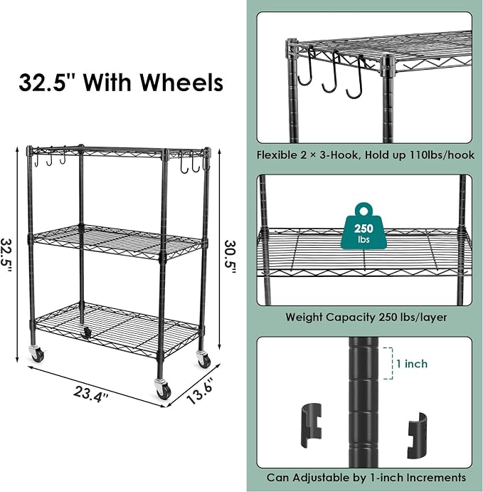 WDT 3-Tier Storage Shelves, Heavy Duty Metal Shelves Wire Rack Shelving Unit - Image 2