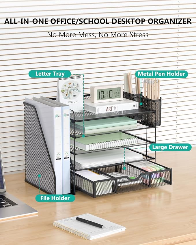 WALI Desk File Organizer, 5 Tier Desktop Paper Letter Tray Organizer - Image 2