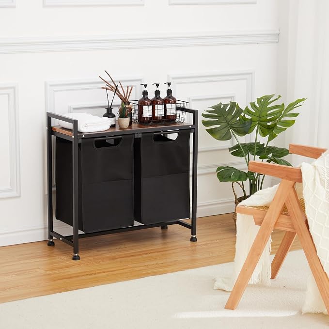 2 Section Laundry Sorter with Wheels, 87L Large Capacity Rolling Laundry Hamper - Image 8