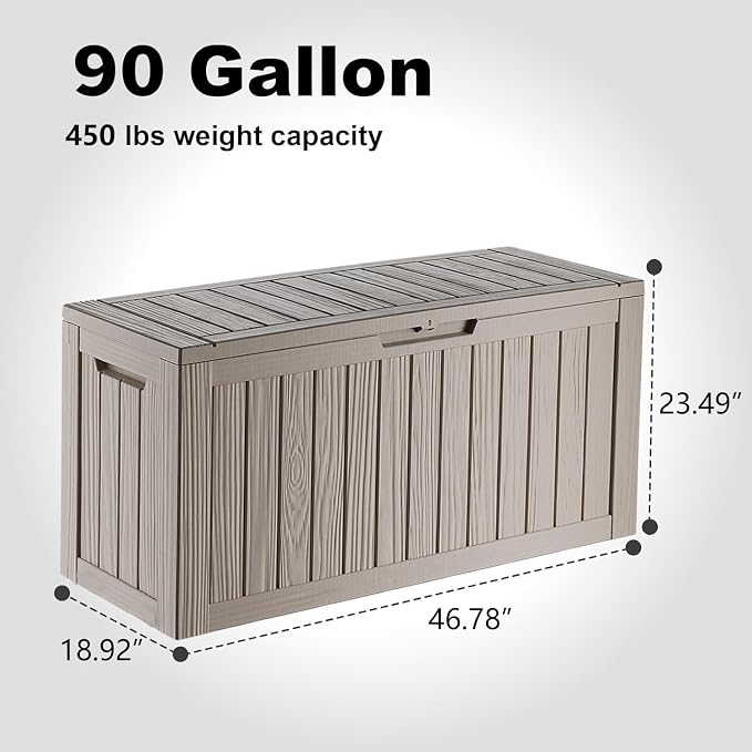 Vixzen 90 Gallon Deck Boxes Outdoor Waterproof, Lockable Outdoor Storage Box - Image 2