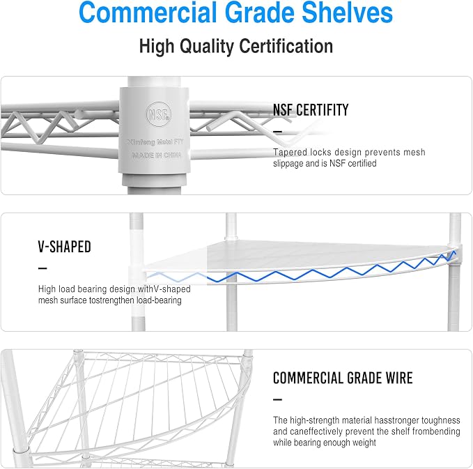 6 Tier Narrow Corner Wire Shelving Unit NSF Metal Shelf, 420lbs Capacity - Image 6