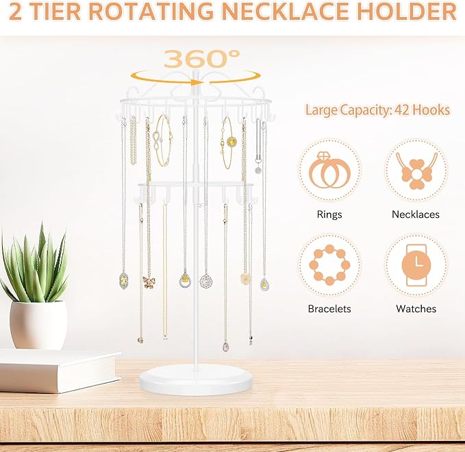 iDavosic.ly 2 Tier Rotating Necklace Holder Organizer - Image 4