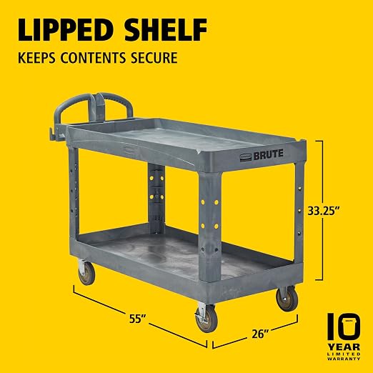 Rubbermaid Commercial Products BRUTE Heavy Duty 2-Shelf Utility/Service Cart - Image 10