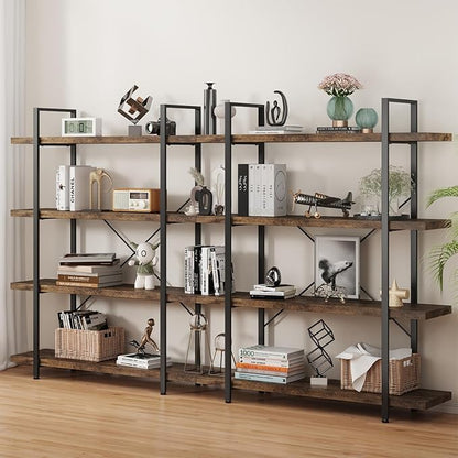 Bookshelf Set, Heavy Duty 4-Tier Industrial Bookcase, 120lbs Shelf Capacity by OtterOasis