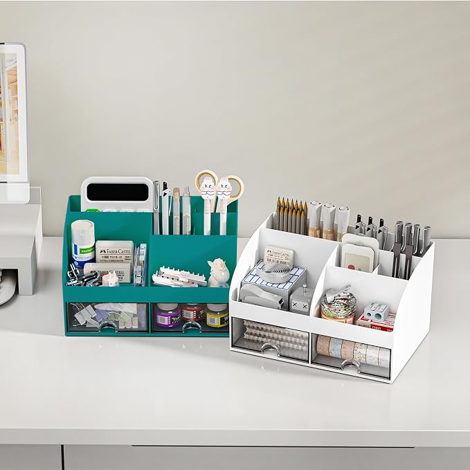 COMFYROOM Desk Organizer with 6 Compartments and 2 Drawers, Plastic Makeup - Image 5
