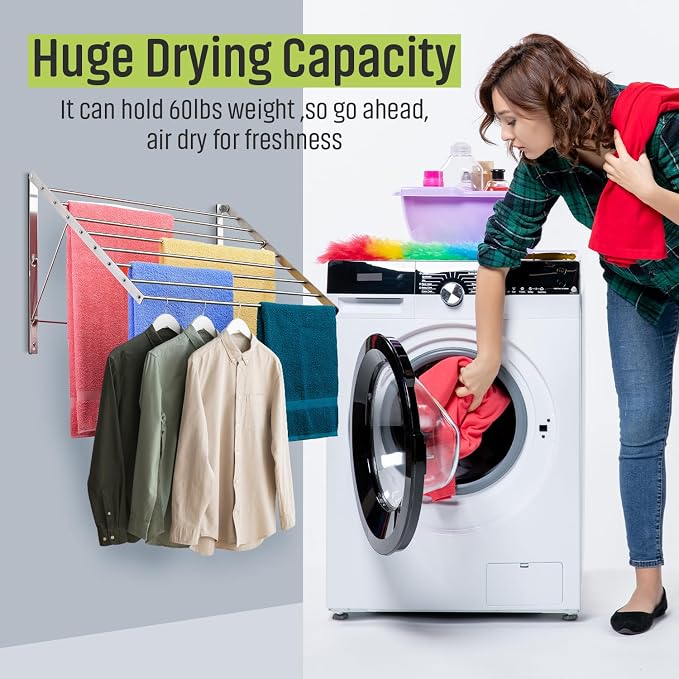 Smartsome | Wall Mounted | Clothes Drying Rack| 22" Wide |15 Linear Feet - Image 4