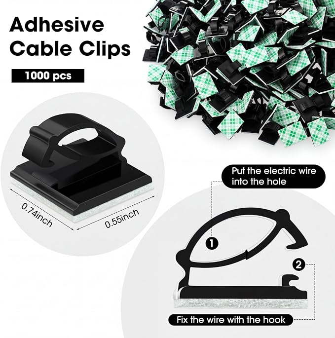 EBOOT 1000 Pieces Adhesive Cable Wire Clips Strong Cord Clips Wire Holders - Image 2
