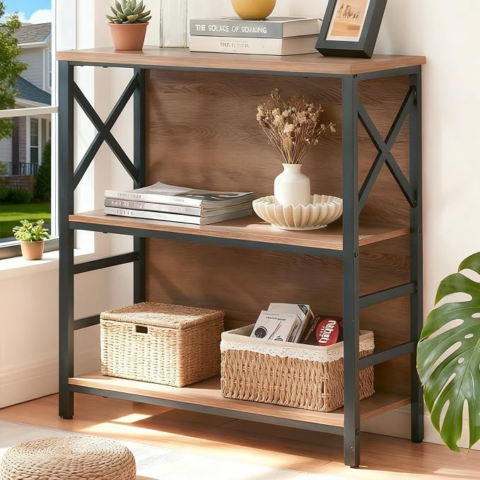 Small Bookshelf, 3 Tier Industrial Bookcase by MNEETRUNG