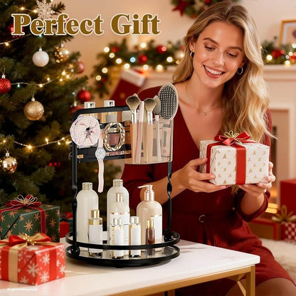 360 Rotating Makeup Organizer, 2-Tier Black Perfume Organizer - Image 6