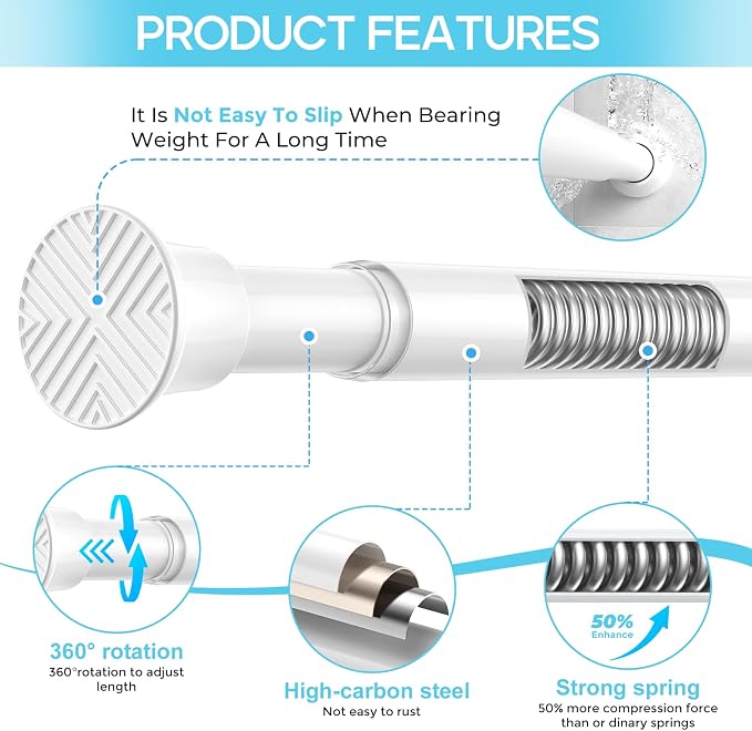 2 Pack Spring Tension Curtain Rod 32-76 inch, Adjustable Expandable Tension - Image 2