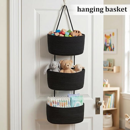TeoKJ Over the Door Hanging Basket, 3-Tier Woven Cotton Wall-Mounted Storage - Image 4