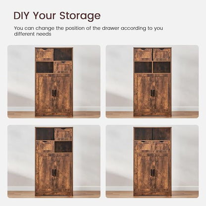 Iwell Storage Cabinet with 2 Drawers & Adjustable Shelves, Floor Cabinet - Image 7