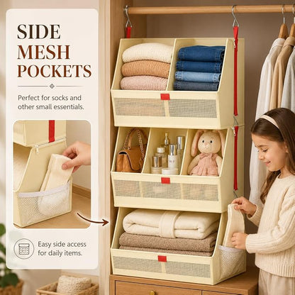 Fabric Hanging Closet Organizer Heavy Duty Shelf Hanging Storage Towel Clothes - Image 4