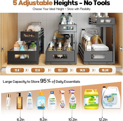 2-Pack 17"Deep Under Sink Organizer And Storage, 2-Tier L-Shaped Pull Out - Image 6
