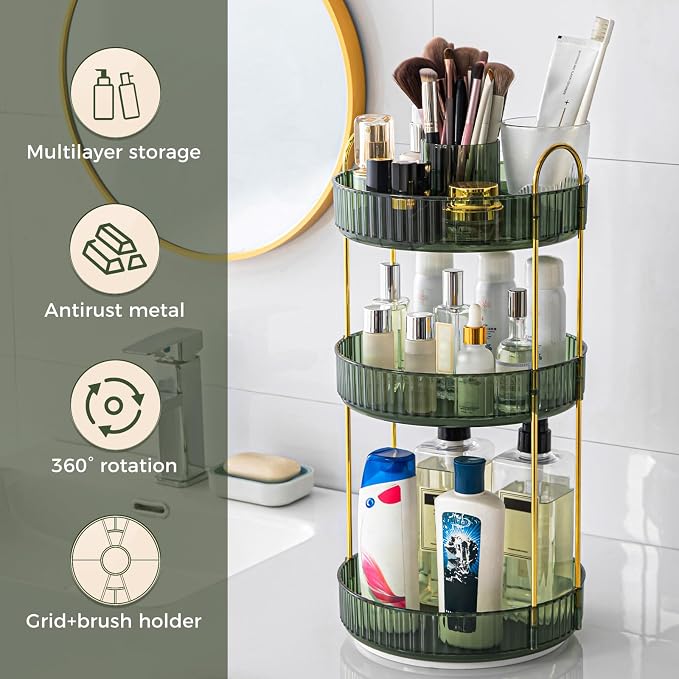360° Rotating Makeup Organizer, Upgraded 3 Tier Skincare Perfume Organizers - Image 5