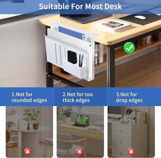 LUKETURE Desk Side Storage, Steel Side Desk Organizer, No Drill Laptop Holder - Image 3