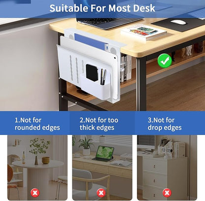 LUKETURE Desk Side Storage, Steel Side Desk Organizer, No Drill Laptop Holder - Image 3