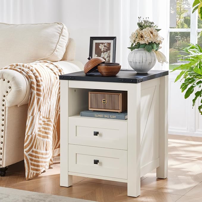 Nightstand with Charging Station and USB Port, Farmhouse Side End Table with 2 - Image 4