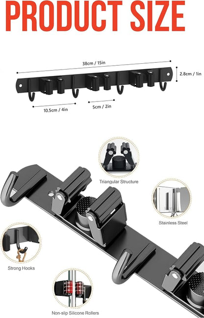 Mop and Broom Holder Wall Mount, Upgraded Broom Hanger Wall Mount, Stainless - Image 4