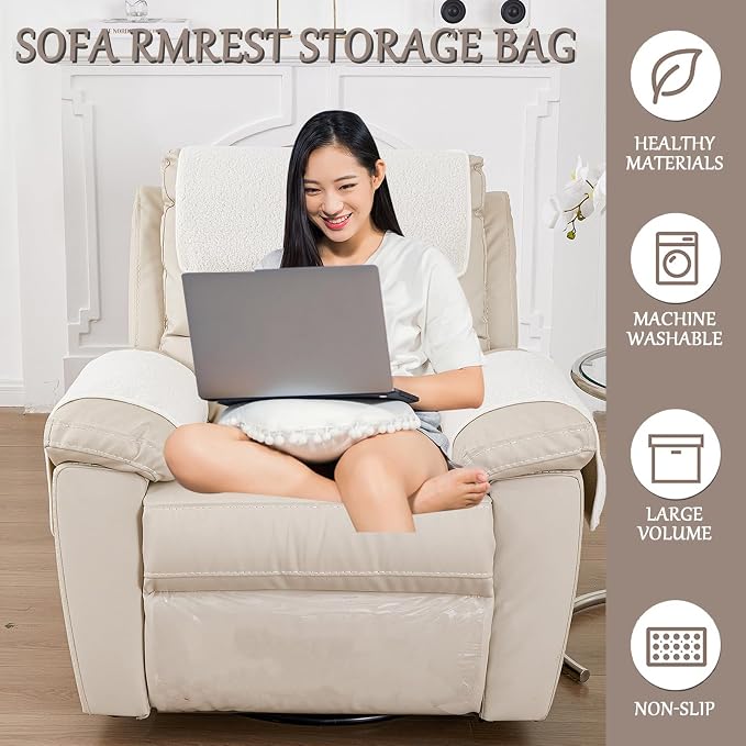 Armrest Cover, Recliner Chair Protector, Furniture Protector Slip, Side Storage - Image 2