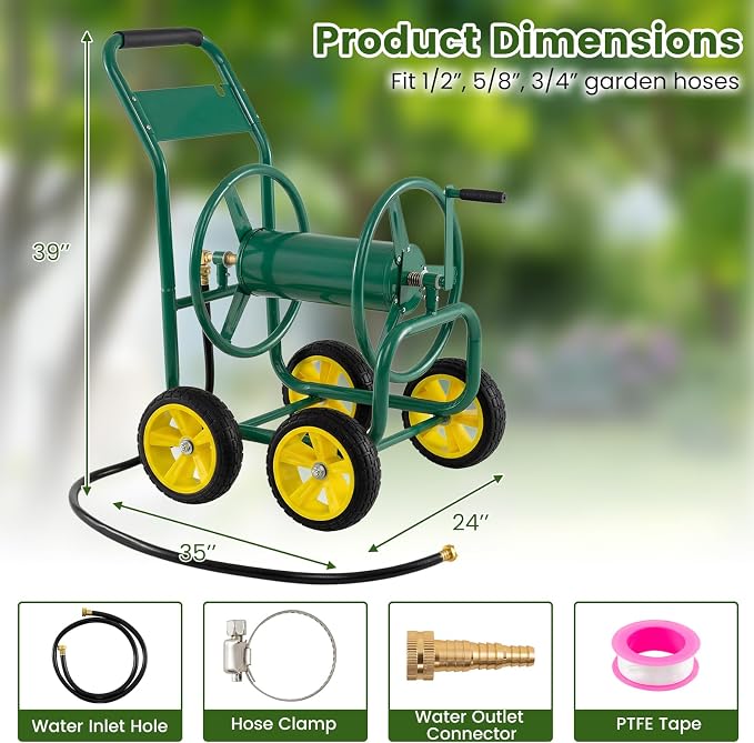 Goplus Garden Hose Reel Cart, 330ft 5/8" or 400ft 1/2" Large Capacity, - Image 9
