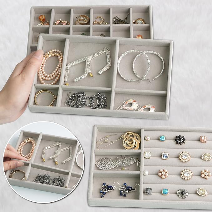 8 Set Jewelry Organizer for Drawer Velvet Jewelry Trays, Jewelry Trays for - Image 4