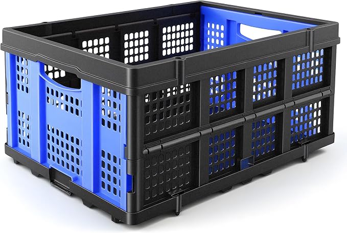 PMMJ 55L Collapsible Crate for Storage, 22”L x 15.8”W x 10.2”H, Heavy Duty PP by PMMJ