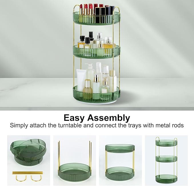 360 Rotating Makeup Organizer for Vanity, 3 Tier Perfume Skincare Organizers - Image 6