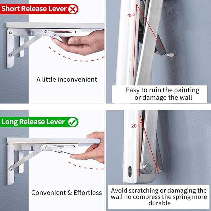 YUMORE Folding Shelf Brackets 16 Inch, Max Load: 330lb Heavy Duty Stainless - Image 7