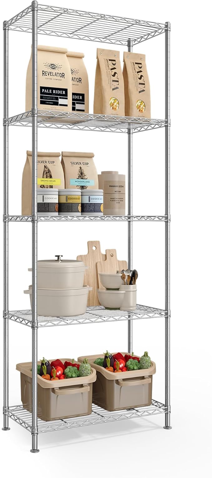 SONGMICS Storage Shelf, Metal Wire Shelving Unit, Adjustable Shelves, by Unknown