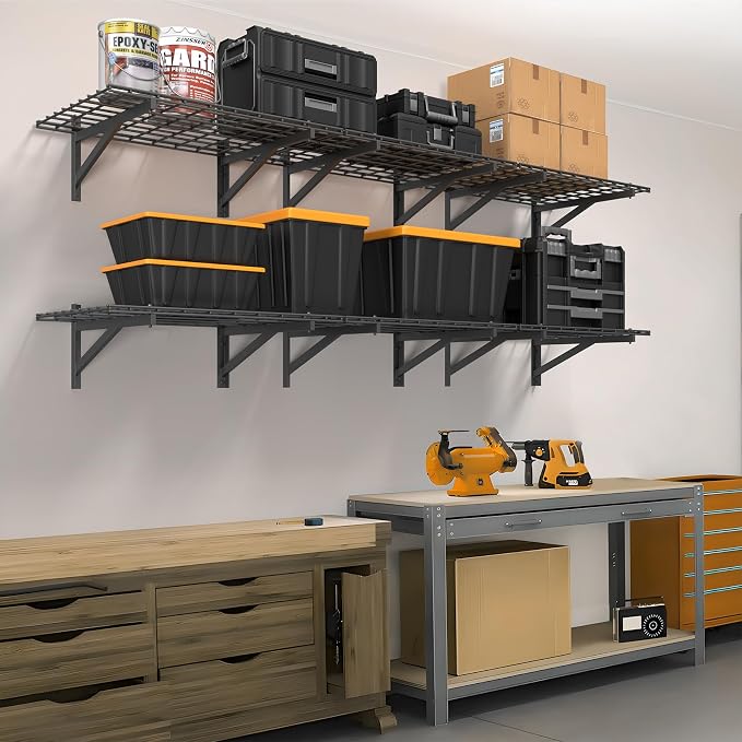 4 Pack Heavy Duty Garage Wall Shelving Set, Wall Mounted Garage Shelves 1000lbs - Image 8