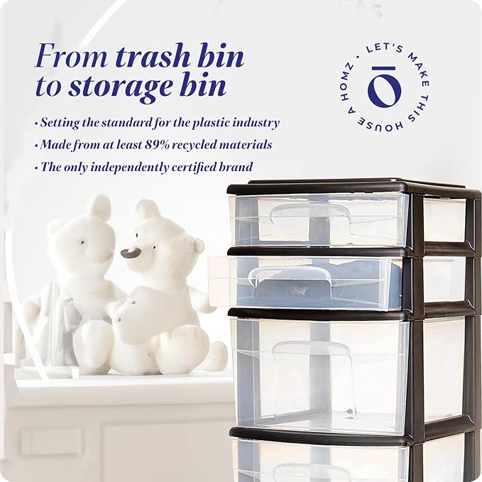 HOMZ 5 Drawer Plastic Storage & Organizer Tower | 3 Large & 2 Small Drawers | - Image 7