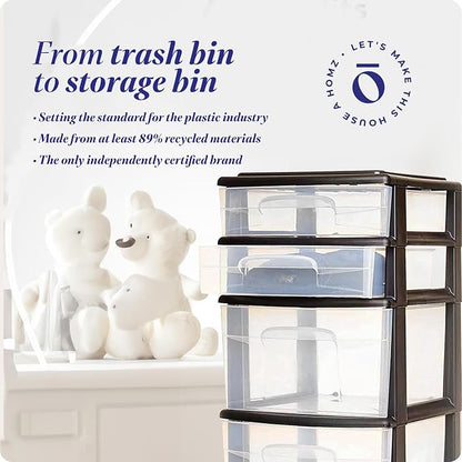 HOMZ 5 Drawer Plastic Storage & Organizer Tower | 3 Large & 2 Small Drawers | - Image 7