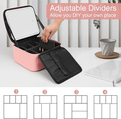 Relavel Travel Makeup Bag With LED Mirror Portable Travel Makeup Organizer 3 - Image 4