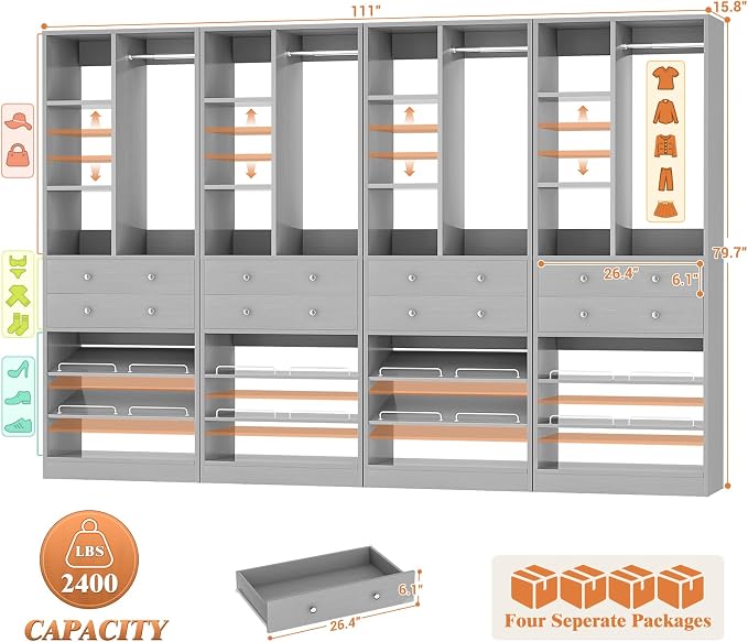 Besiost Closet System, Fit 120"/10FT Walk-in Closets Systems, Free Standing - Image 2