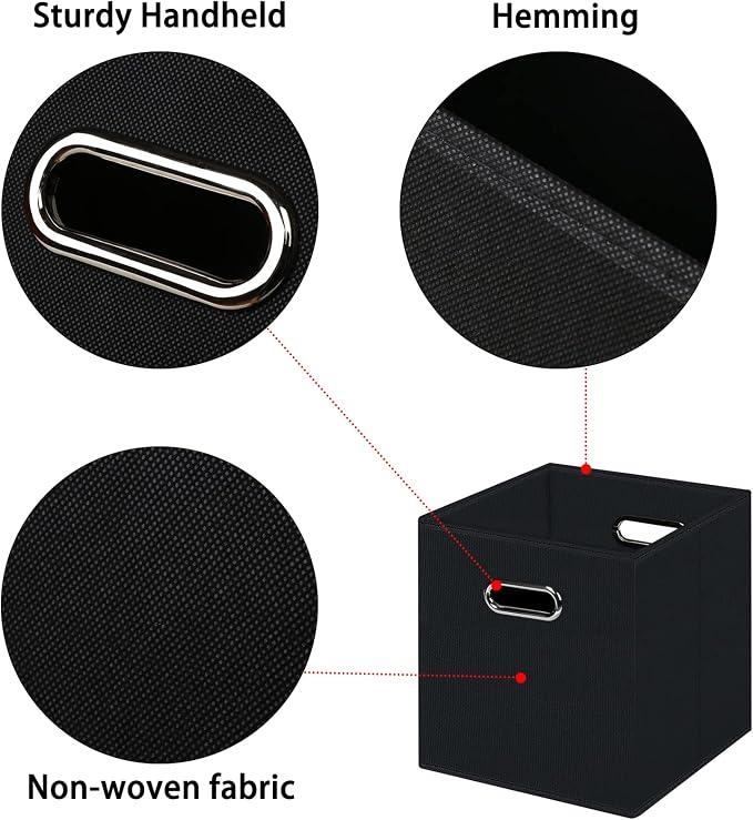 Black Foldable Storage Cubes Bins, Fabric Storage Box Cubes Organizer Baskets - Image 7