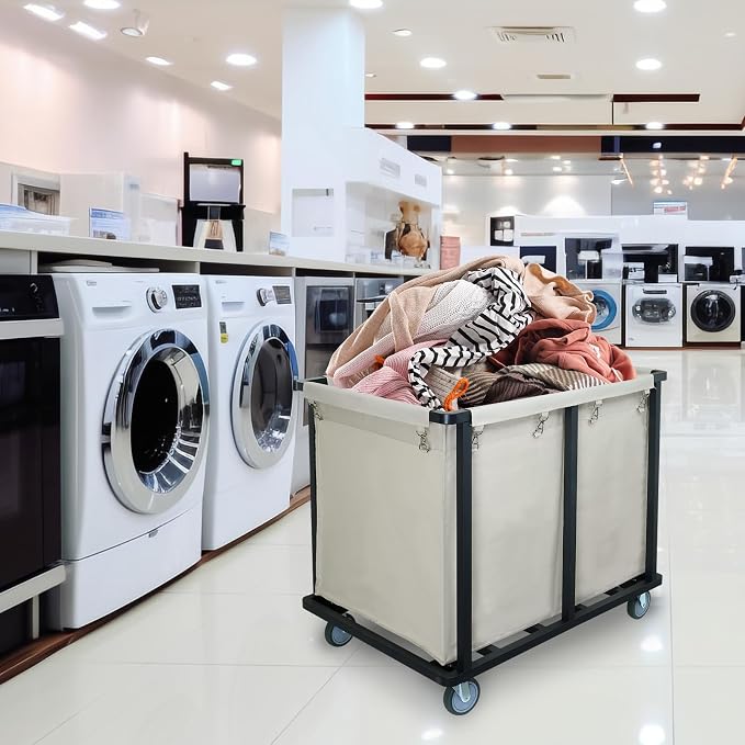 Commercial Laundry Cart with Wheels, 400L Beige | 600 lbs Heavy Duty Laundry - Image 6