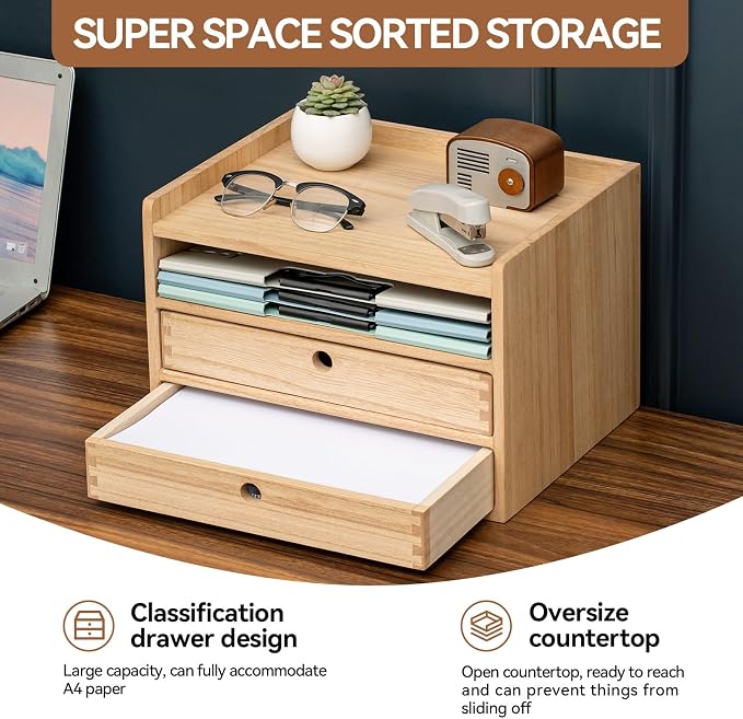 KIRIGEN Desktop Organizer with 2 Drawers and Tray - Image 3