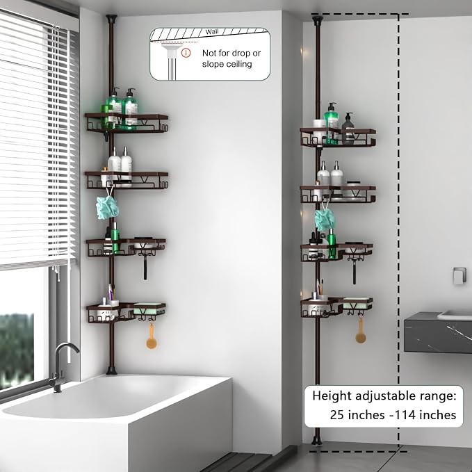 DAOYA Corner Shower Caddy Tension Pole Bronze Tension Rod Shower Organizer | - Image 6