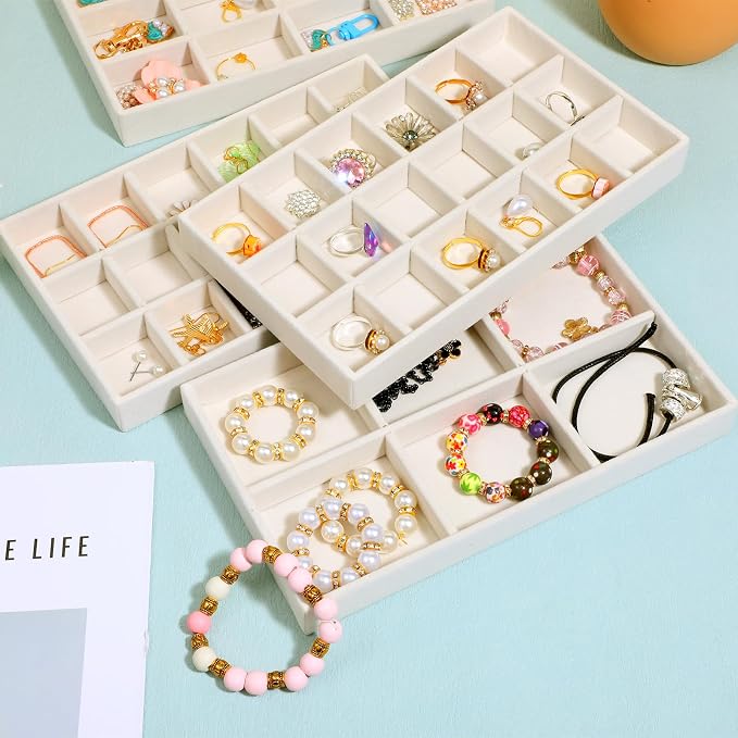 12 Pcs Stackable Jewelry Organizer Trays, Adjustable Velvet Jewelry Box Tray - Image 4