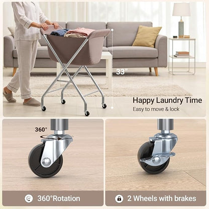ELYKEN Laundry Basket with Wheels, Collapsible Laundry Hamper, Camel Brown | - Image 7