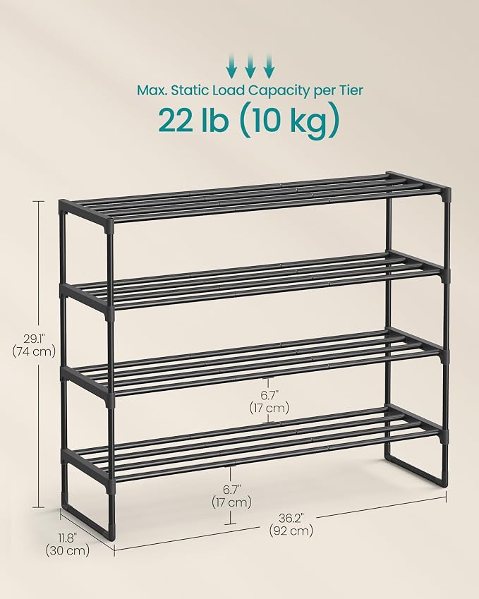 SONGMICS Shoe Rack, 4-Tier Shoe Organizer, Metal Storage Shelf, Upright or - Image 3