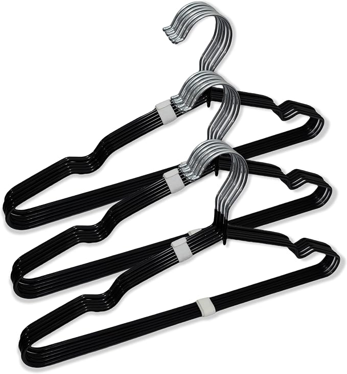 Stainless Steel Rubber Hangers 12-Pack, Heavy Duty Non-Slip Ultrathin Black | by PNHCNMTFB