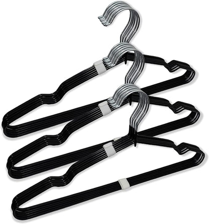 Stainless Steel Rubber Hangers 12-Pack, Heavy Duty Non-Slip Ultrathin Black | by PNHCNMTFB