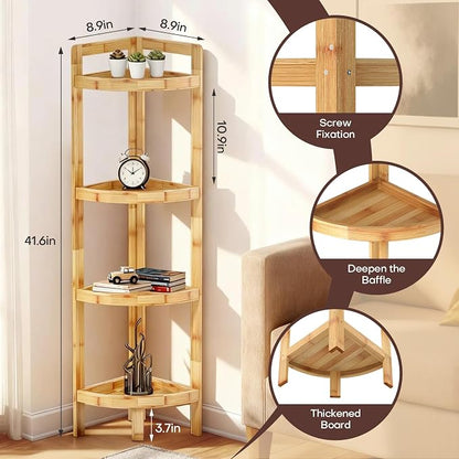 2026 New Bamboo Standing Shelf, 4 Tier Corner Shelf Stand, Free-Standing Shelf - Image 2