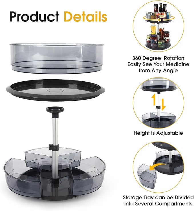 2 Tier Medicine Cabinet Organizer, Rotary Turntable Organizer - Image 2