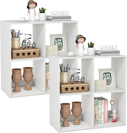 POWERSTONE 4 Cube Storage Organizer Set of 2, 2 Tier Cubby Bookshelf - Image 9
