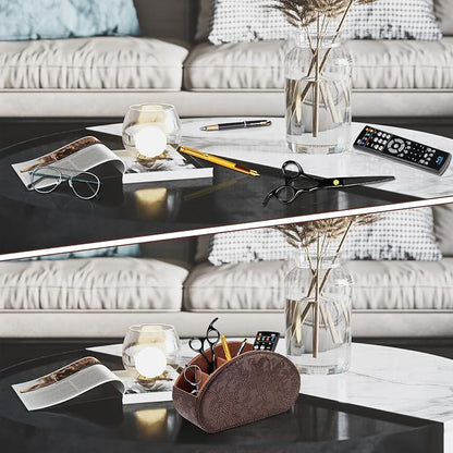 Tv Remote Holder Tray with 5 Compartment, PU Leather Remote Control Holder/Caddy - Image 2