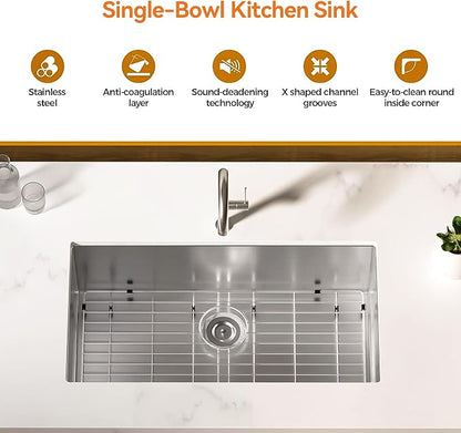 33 x 22 Drop-In/Undermount Kitchen Sink, TECASA Single Bowl Kitchen Sink - Image 4